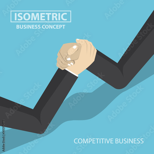 Isometric businessman hands doing arm wrestling