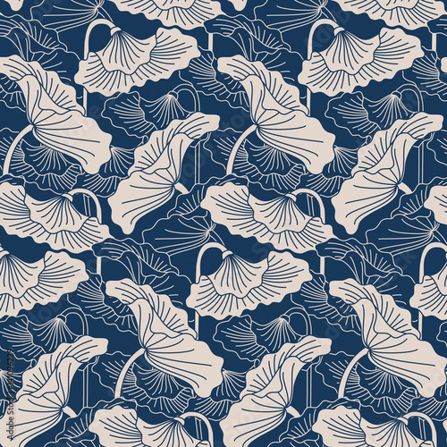 seamless vector patern with hand drawn leaves of lotus