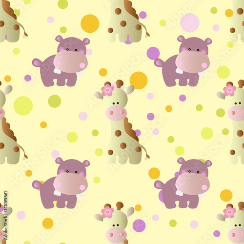 pattern with cartoon cute baby behemoth  giraffe