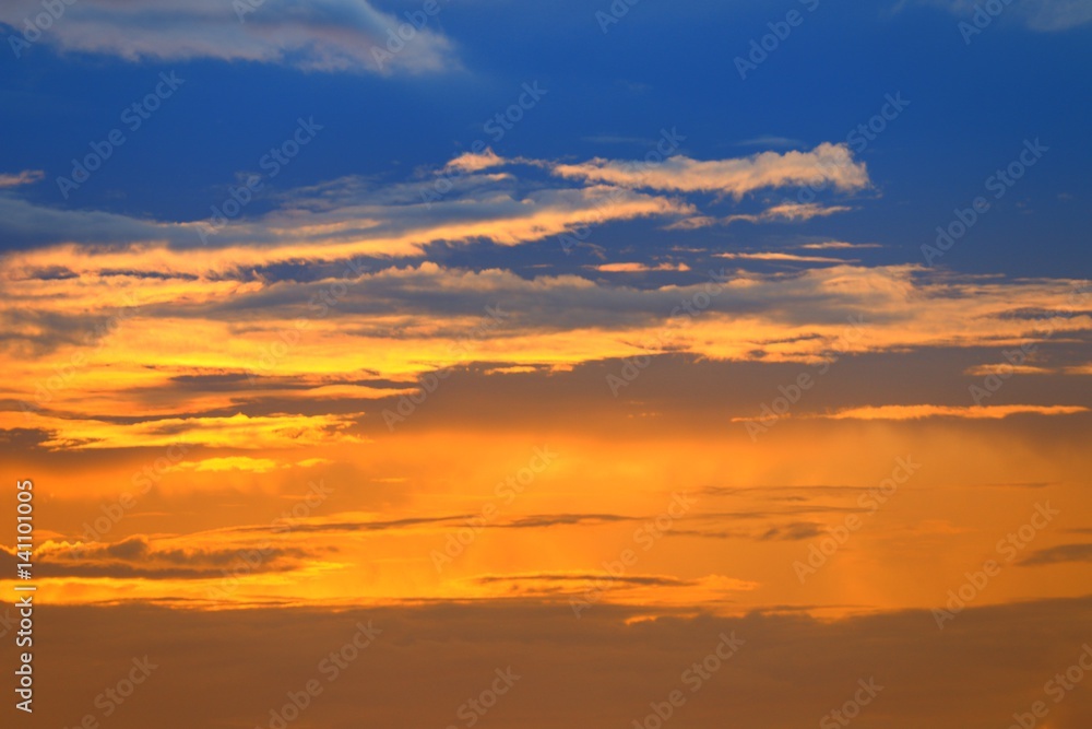 sunset beautiful colorful  light gold in blue sky
