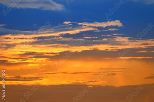 sunset beautiful colorful light gold in blue sky