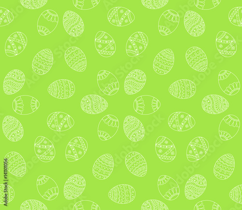 Vector seamless simple pattern with easter eggs. Easter holiday green background of ornamental eggs