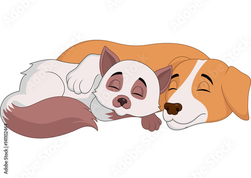 Cartoon cat and dog relaxing