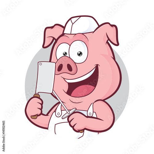 Pig butcher in round frame
