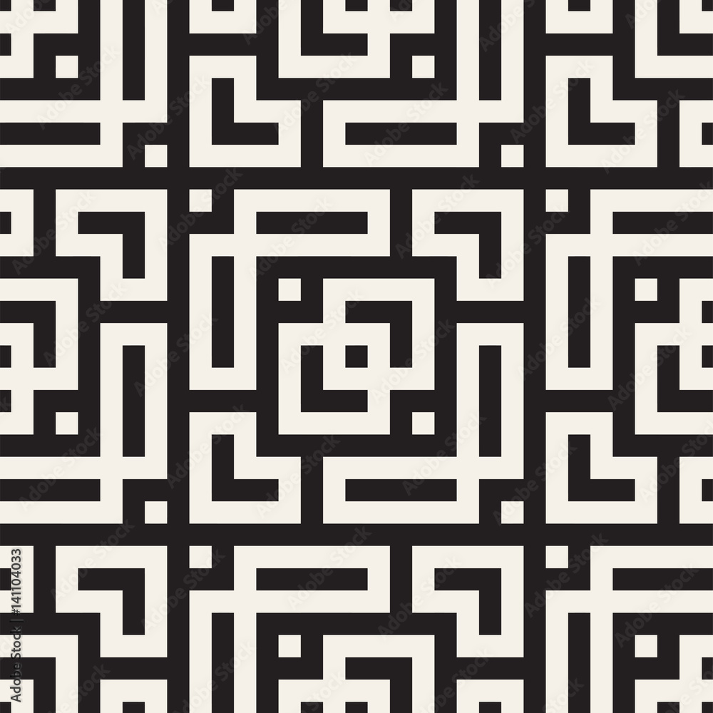 Maze Tangled Lines Contemporary Graphic. Abstract Geometric Background Design. Vector Seamless Pattern.