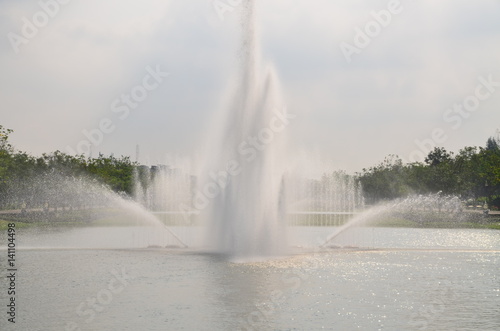 The fountain on the pool in the garden