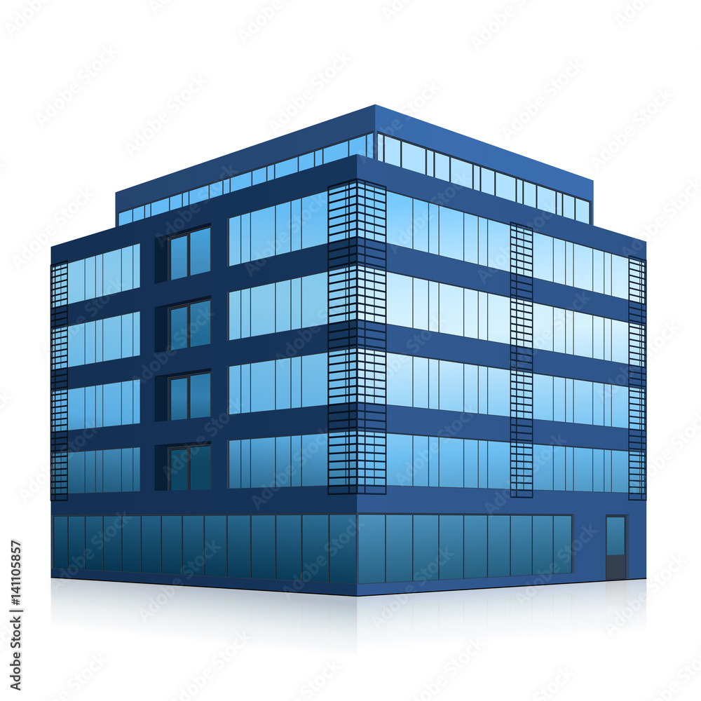 office building with an entrance and reflection office building with an entrance and reflection