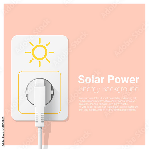 Green energy concept background with solar power and electric plug , vector , illustration