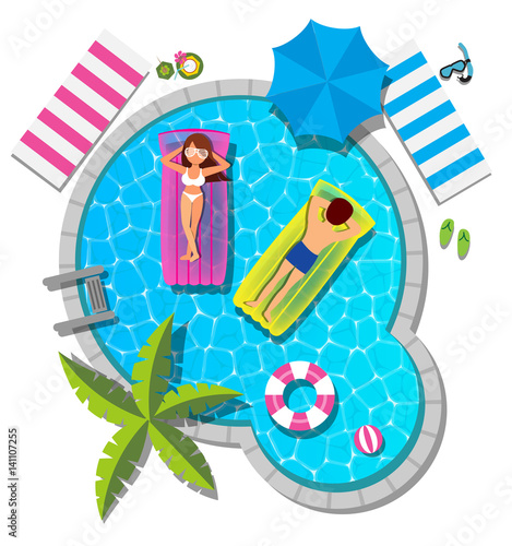 Couple relaxing at swimming pool for summer concept