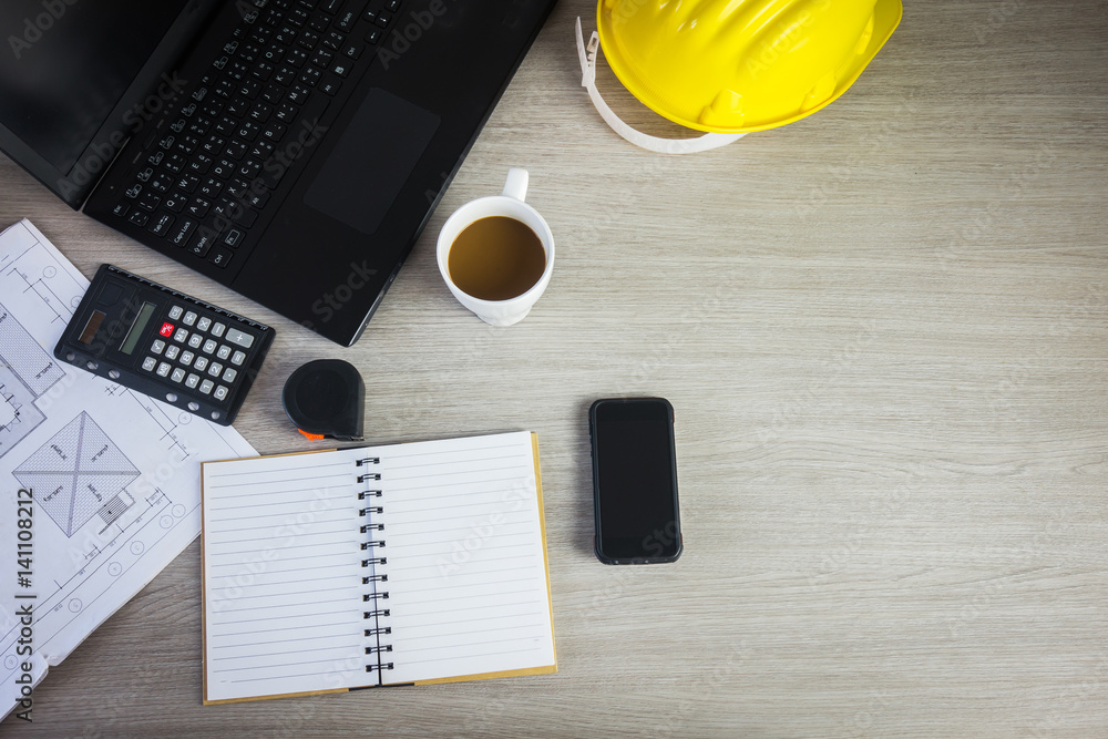 Image of engineering objects on workplace. Construction concept ...