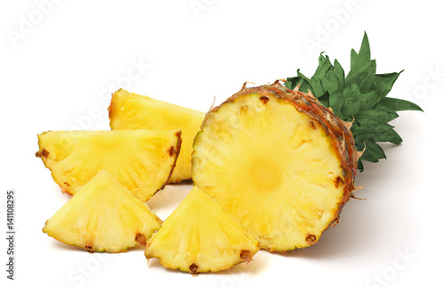 Sliced ripe pineapple isolated on white background