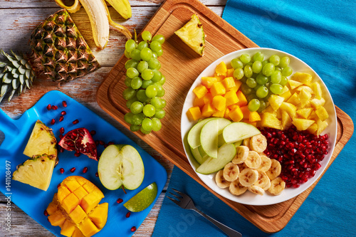 delicious fruit salad on white platter