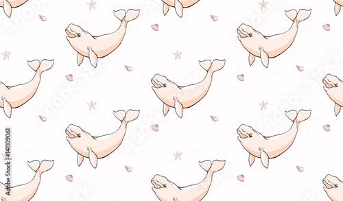 seamless pattern with white whale on white background
