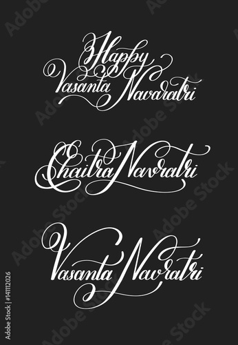 set of Happy Vasanta Navaratri hand written lettering inscriptio