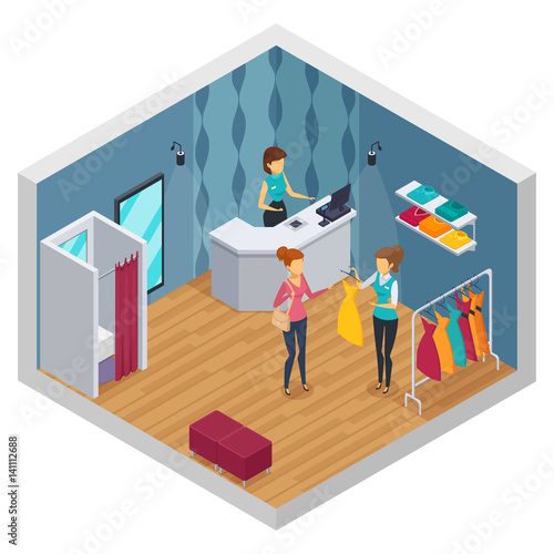 Colored Trying Shop Isometric Interior