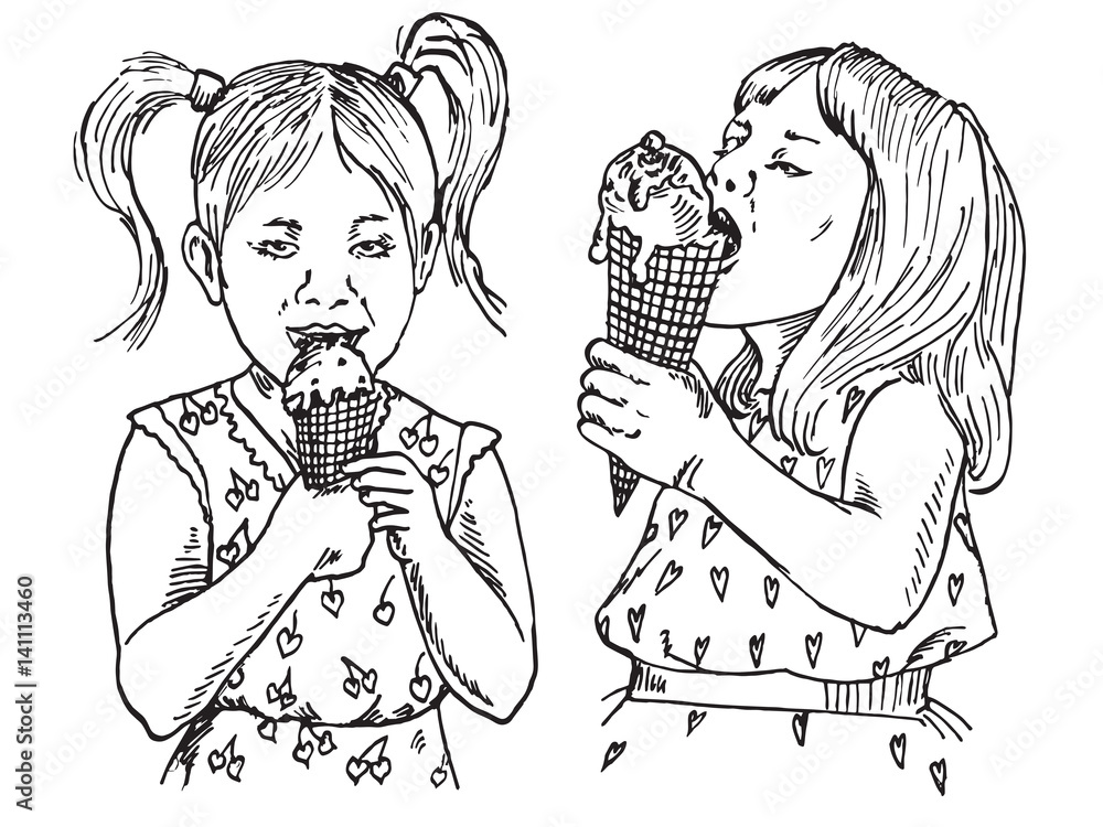 Beautiful Baby Girls Eating Ice Cream In A Waffle Cup Hand Drawn Doodle Sketch In Pop Art Style Vector Stock Vector Adobe Stock Beautiful Baby Girls Eating Ice Cream In A Waffle Cup Hand Drawn Doodle Sketch In Pop Art Style Vector Stock Vector Adobe Stock