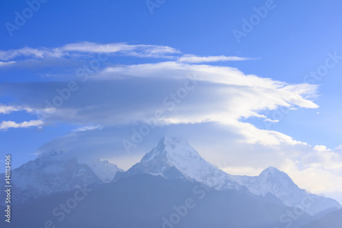 Annapurna mountain range view from Poonhill, famous trekking destination in Nepal. © amthinkin