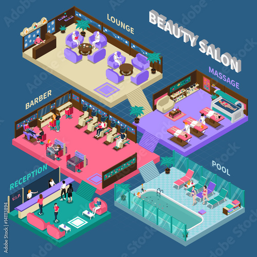 Multistory Beauty Salon Isometric Illustration