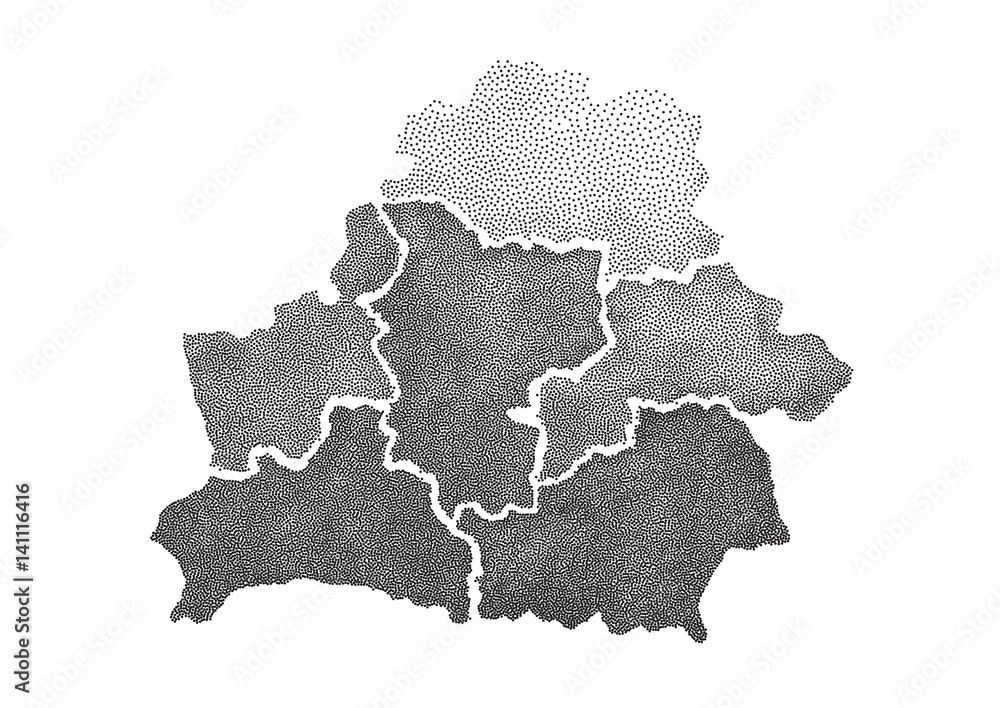 Hand drawn dotted map of Belarus.