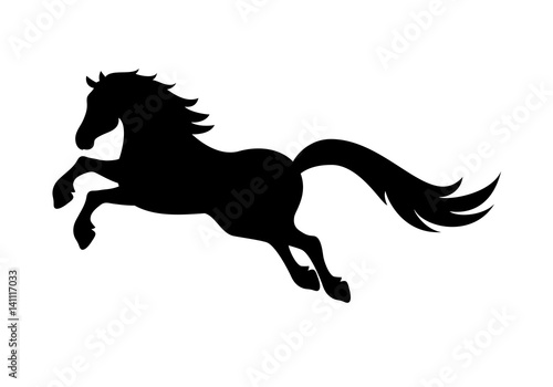 Jumping horse black silhouette vector illustration. Black horse icon isolated on a white background. Jumping horse graphic design element