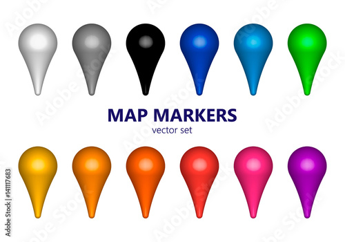 map marker, set, vector, colorful