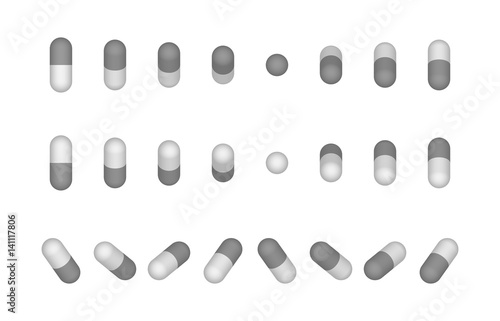 Capsules set of grey and white medical in different positions vector illustration