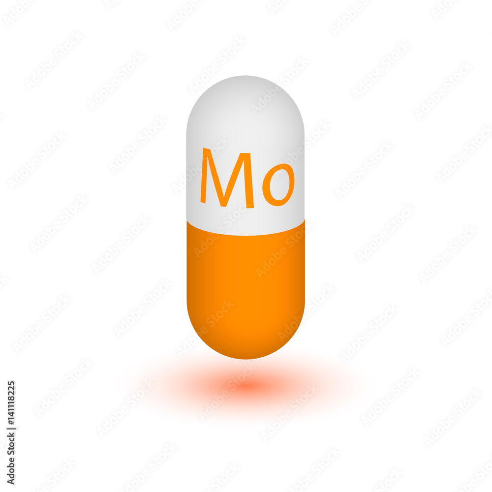 Icon of molybdenum mineral. Vector 3D pill capsules molybdenum mineral and vitamin complex. A healthy lifestyle medical and food additive. Two-tone capsule. Design element. Icon of molybdenum mineral. Vector 3D pill capsules molybdenum mineral and vitamin complex. A healthy lifestyle medical and food additive. Two-tone capsule. Design element.