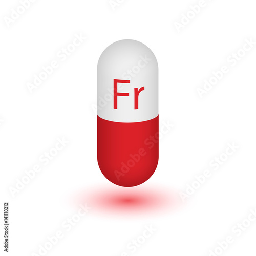 Icon mineral iron red. Capsules vector-3D tablet. A healthy lifestyle medical and food additive. Two-tone pills. Design element.