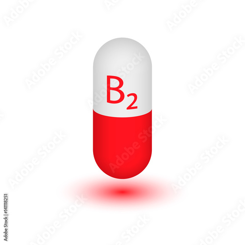 Vitamin B2. Riboflavin drop pill vitamin treatment. Vector natural medicine isolated icon. Two-tone tablet.