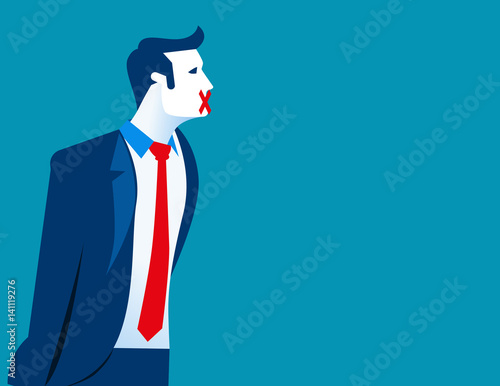 Businessman with sticking plaster his mouth, Freedom of speech. Concept business illustration. Vector flat
