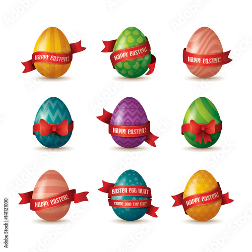 Collection of Easter eggs with ribbon