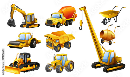 Different types of construction trucks