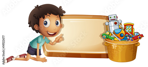 Boy and toys in the bucket