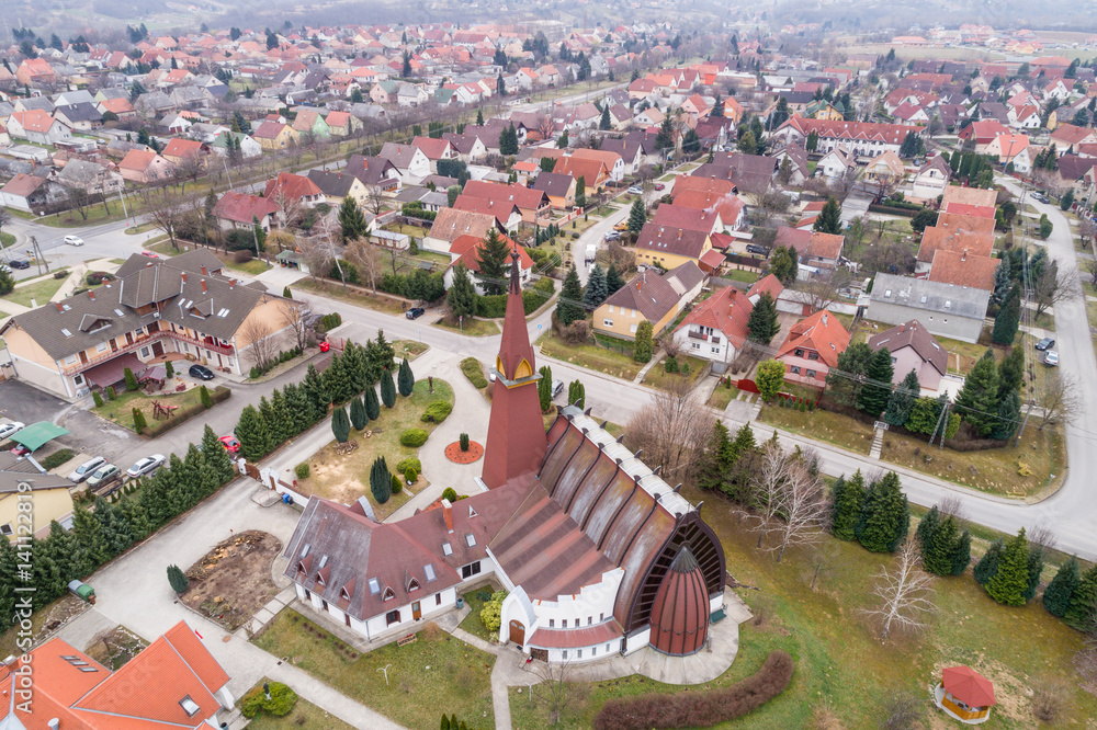 aerial view of modern church