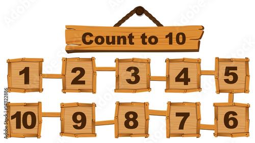 Counting number one to ten on wooden boards