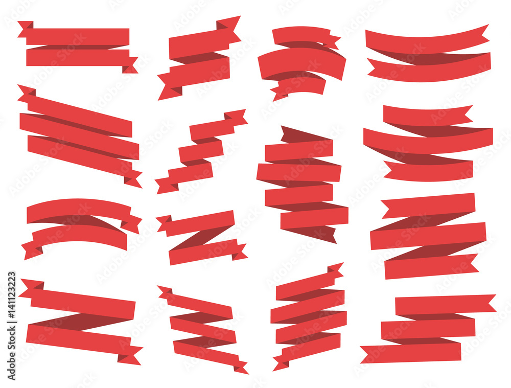 Ribbon vector icon set on white background. Banner isolated shapes illustration of gift and accessory. Christmas sticker and decoration for app and web. Label, badge and borders collection. Ribbon vector icon set on white background. Banner isolated shapes illustration of gift and accessory. Christmas sticker and decoration for app and web. Label, badge and borders collection.