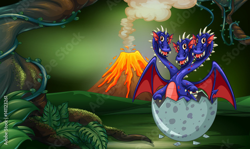 Dragon with three heads in egg