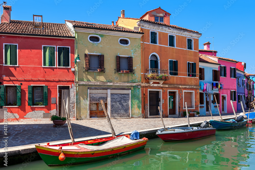 Colorful houses in Burano, Italy.