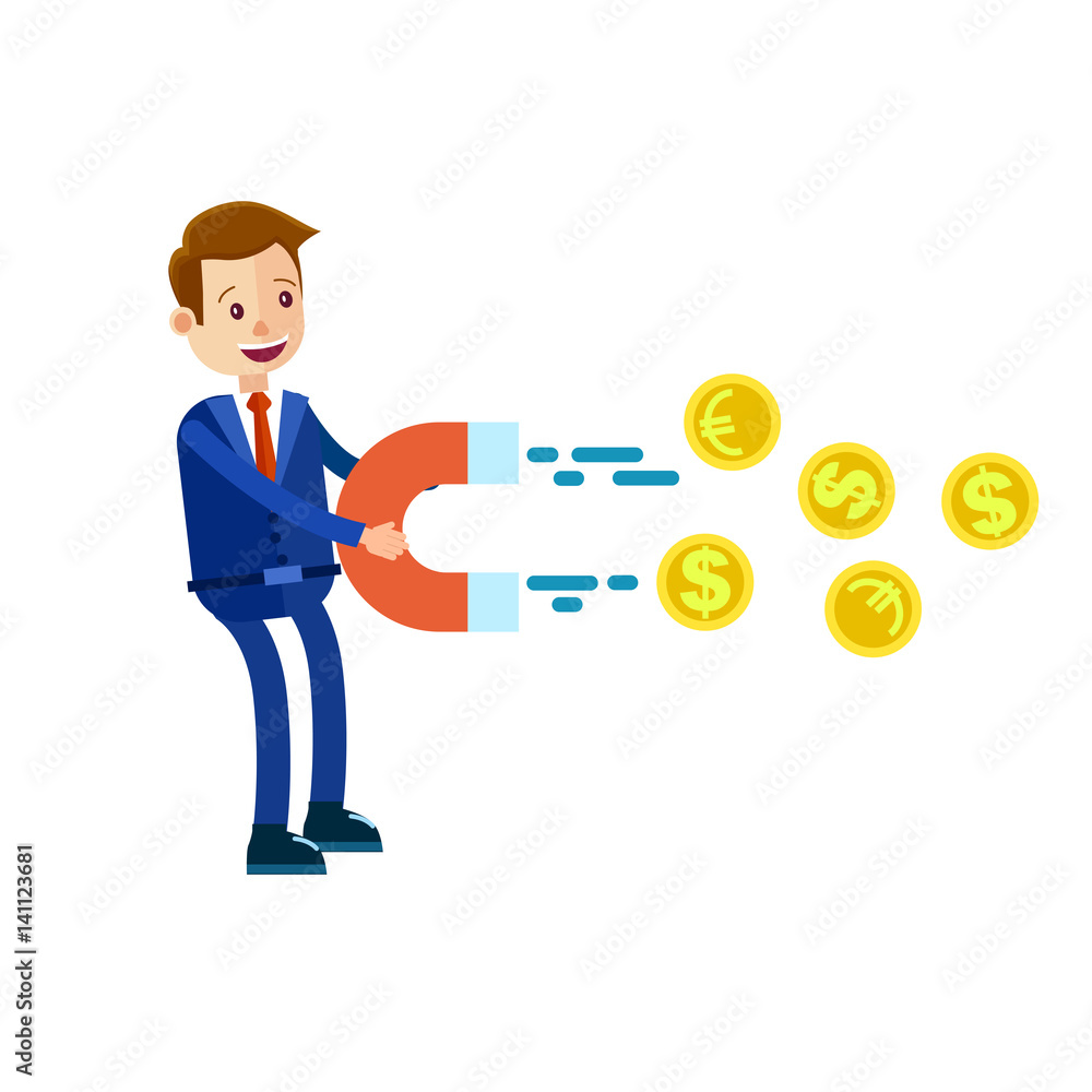 Cartoon Businessman with Big Magnet Illustration Cartoon Businessman with Big Magnet Illustration