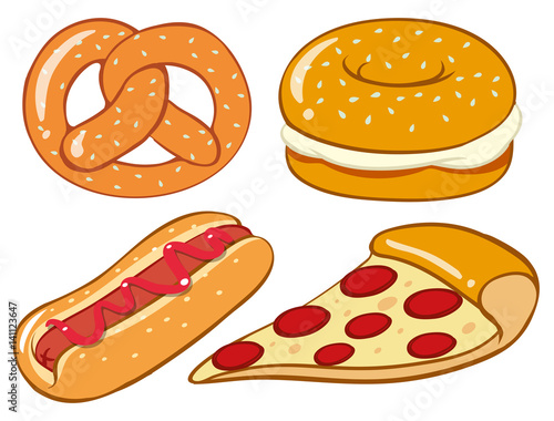 Different kinds of fastfood made with bread