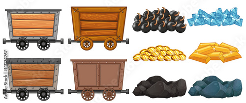Different stone and mining carts