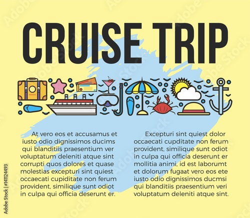 Cruise trip information list vector illustration. Sun bathes on deck