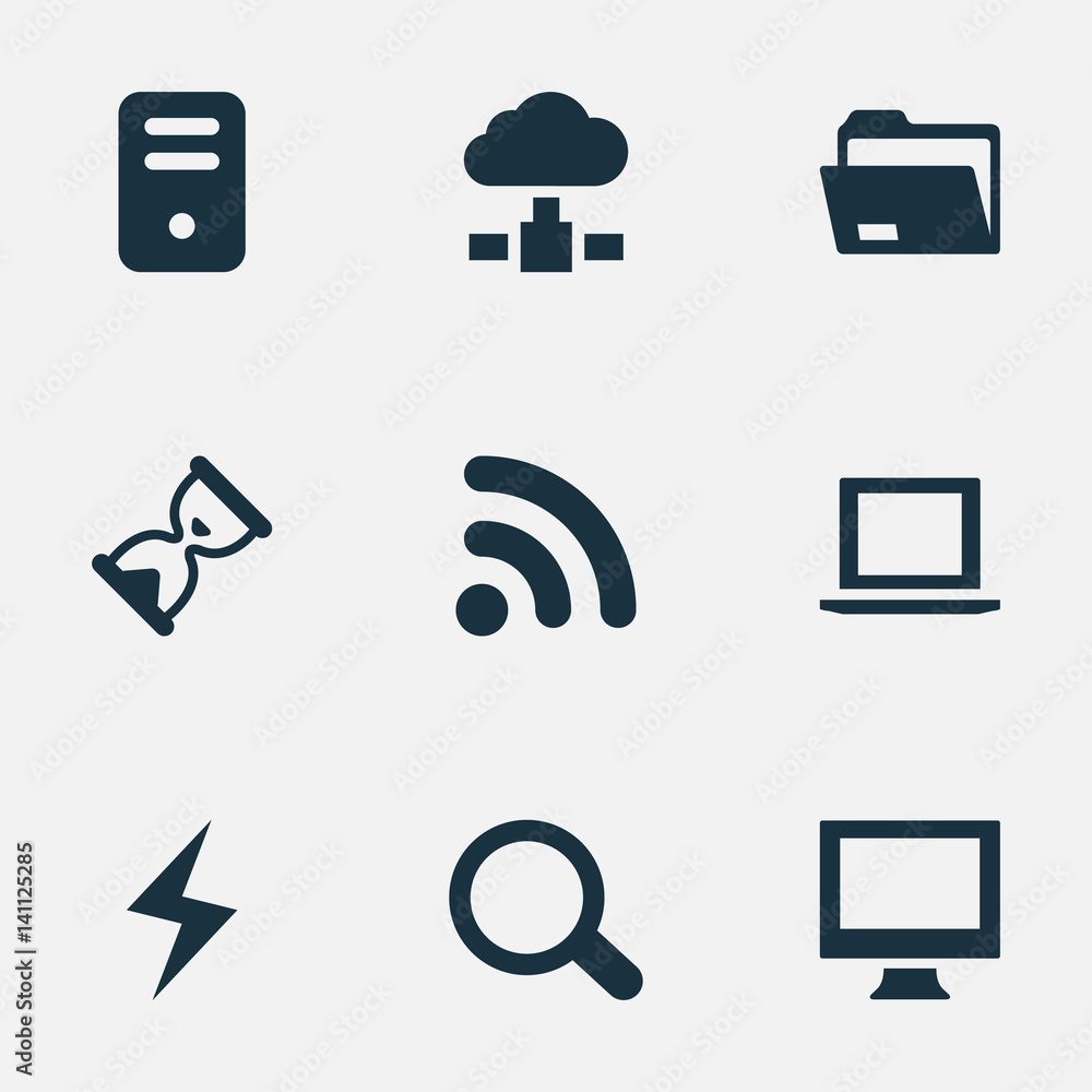 Vector Illustration Set Of Simple Notebook Icons. Elements System Unit
