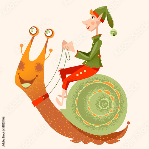 Little gnome riding a snail.