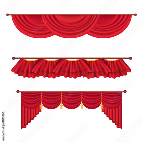 Wide Red Drapes and Lambrequins Vector Set