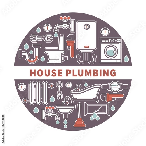 House plumbing firm label for promotion vector illustration