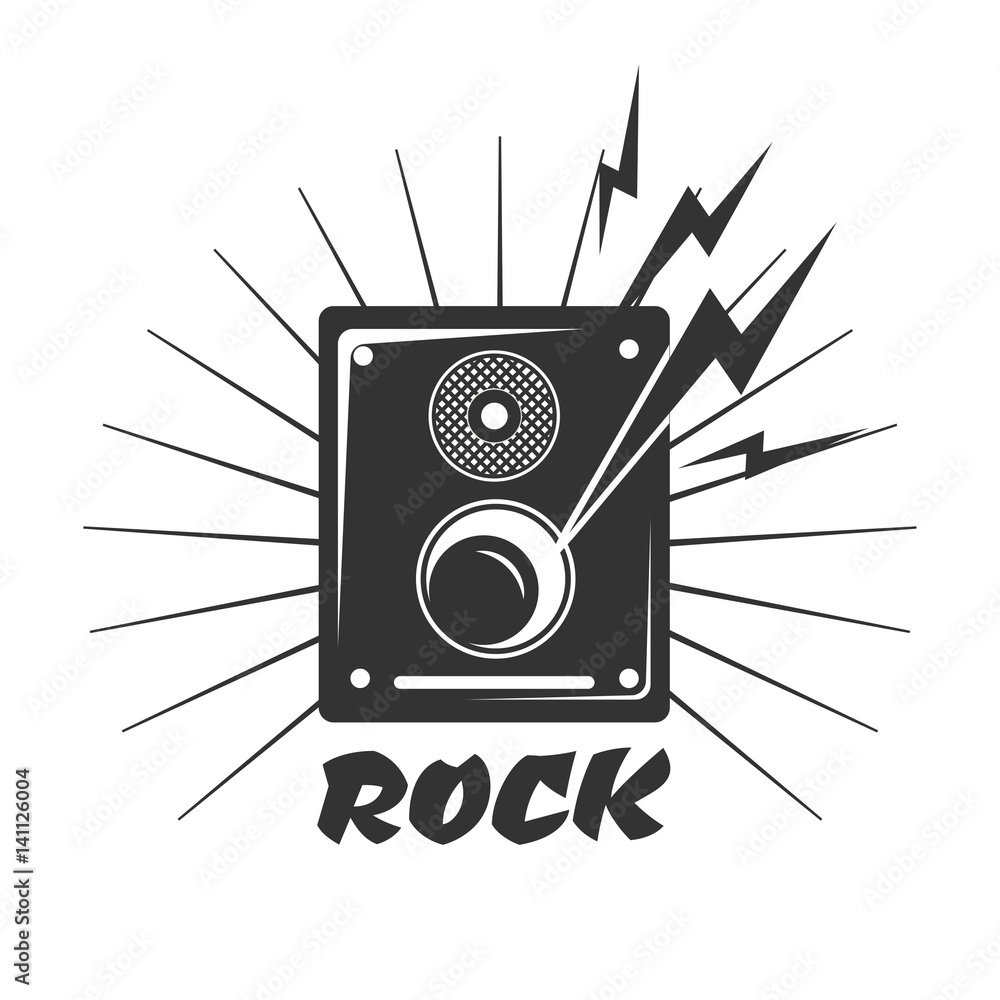 Rock music loud speaker logo in black and white colors Stock Vector