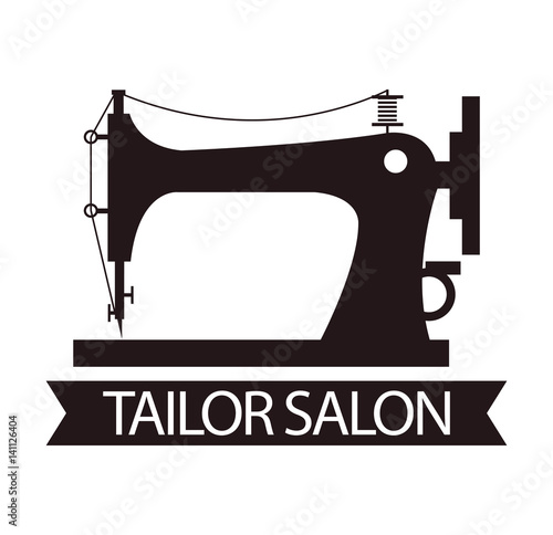 Tailor salon advertising logo vector illustration. Silhouette of sewing machine