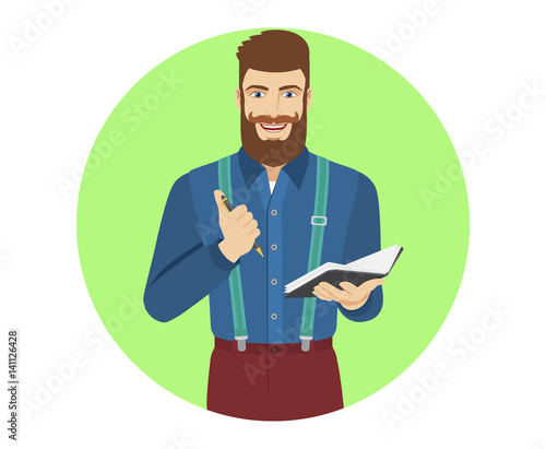 Hipster with pen and pocketbook
