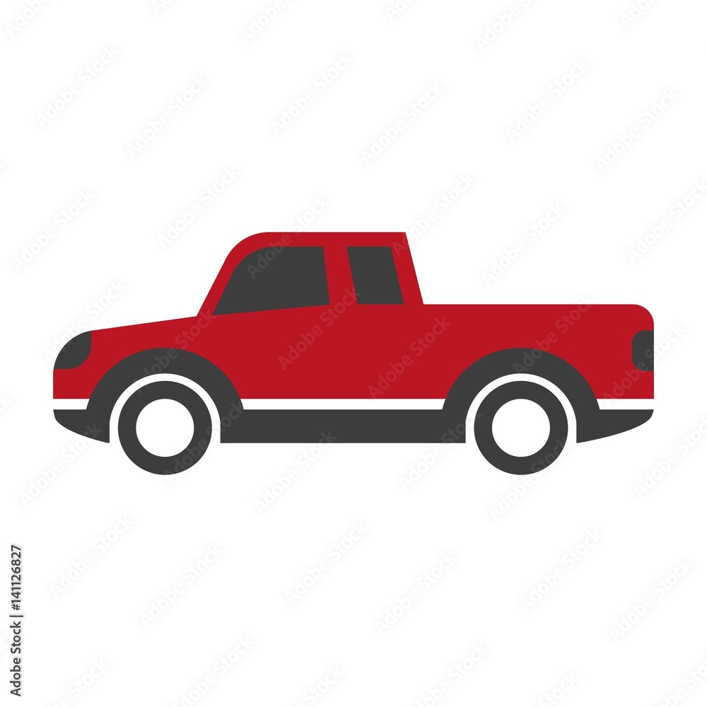 Red car pick up in cartoon style flat design isolated